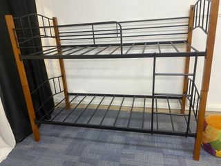 Litera singular colchon 90x190 de madera y forja