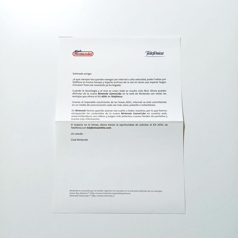 Imagen de Carta+folleto promocional Club Nintendo/Telefónica