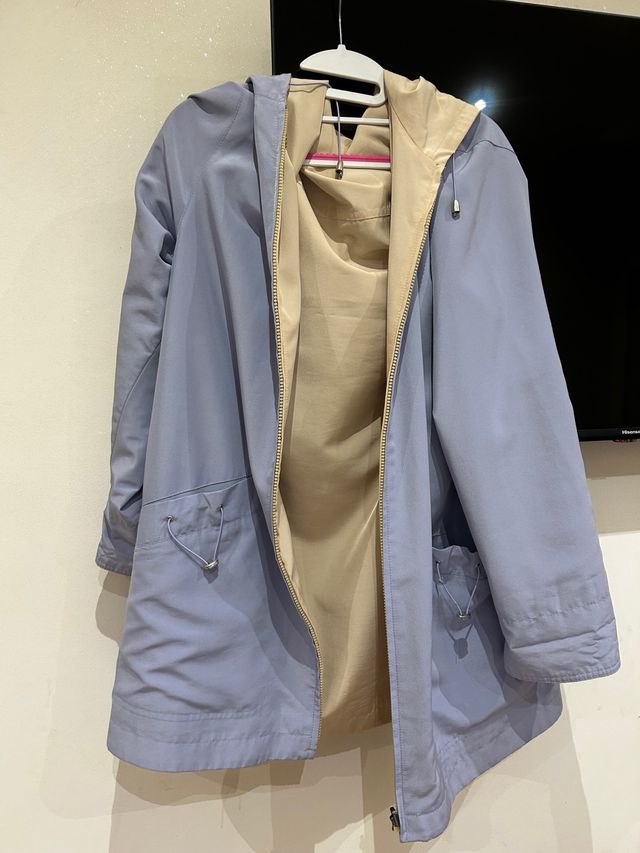 Trench impermeabile blu e beige double face