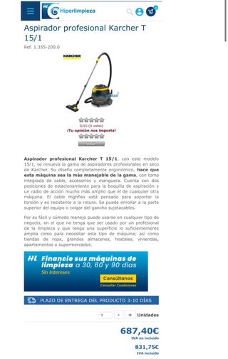 Aspirador Karcher T15/1 profesional
