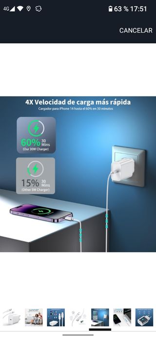 Caricabatterie per iPhone da 20 W - ricarica rapida da 2 m 