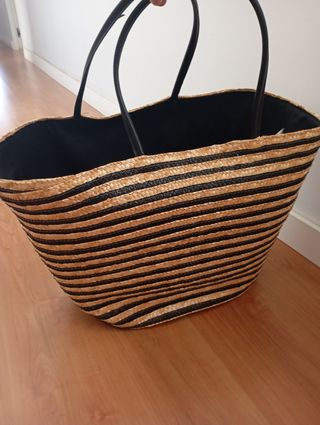 Bolsa playa maxi rayas negras
