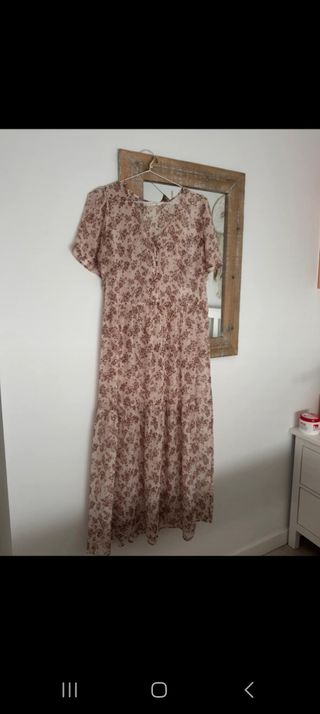 Vestido gasa beige estampado