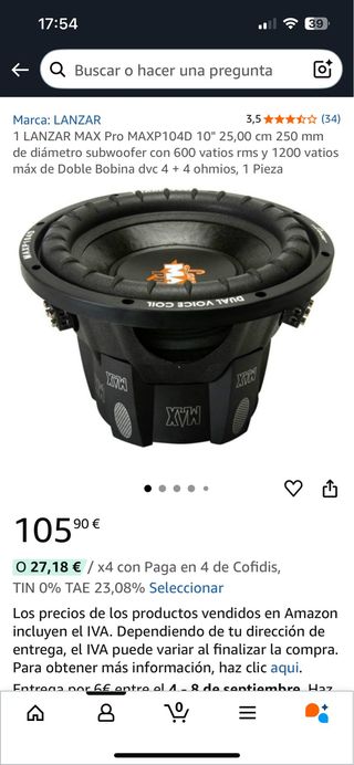 Subwoofer 600rms 10’