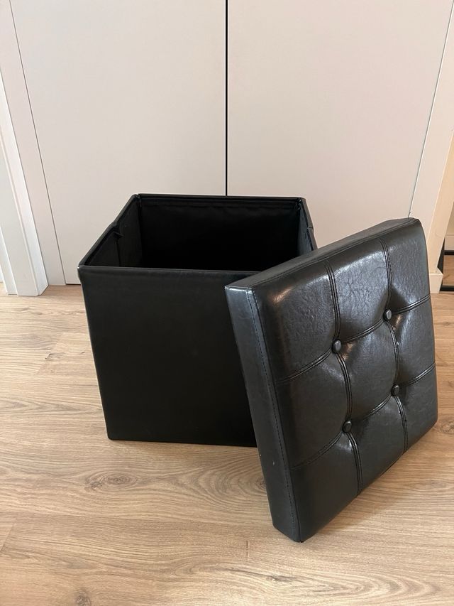 Asiento puf negro almacenaje plegable