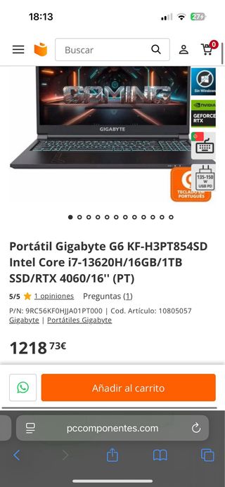 Laptop GIGABYTE RTX 4060 i7-13720H