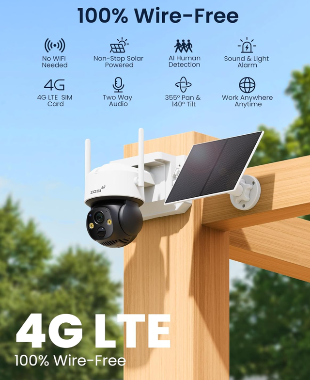 ZOSI 4MP Cámara 4G LTE Batería Exterior con Panel