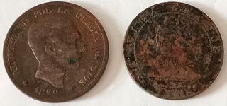 Lote dos monedas españolas 10 Cts 1870/1879 