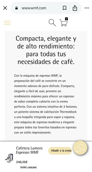 Cafetera express WMF Lumero + Cubilete de regalo