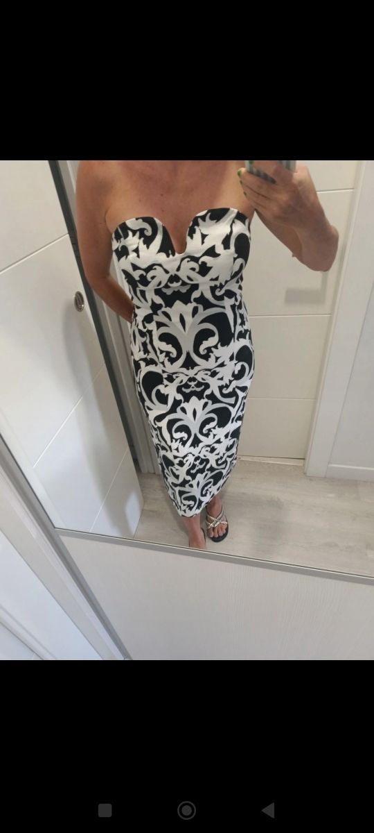 Vestido blanco y negro palabra de honor. TallaL.