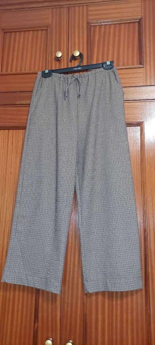 Pantalón niña cuadros marrón cintura elastica .Nue