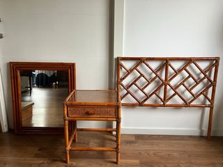 Cabecero cama bambú + mesilla + espejo