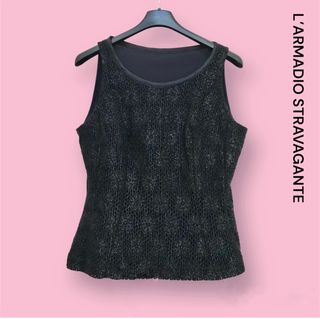 top vintage lurex nero argentato
