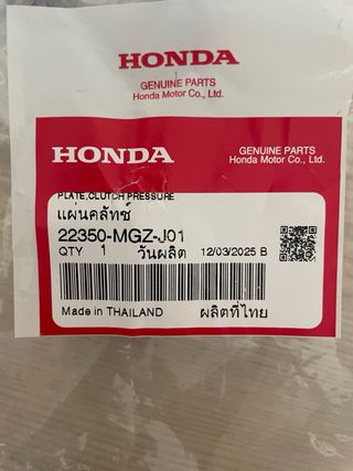Plato presión embrague Honda 22350-MGZ-J01