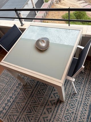 Mesa exterior blanca extensible cristal y aluminio