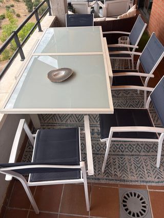 Mesa exterior blanca extensible cristal y aluminio