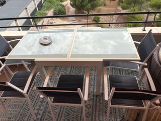 Mesa exterior blanca extensible cristal y aluminio