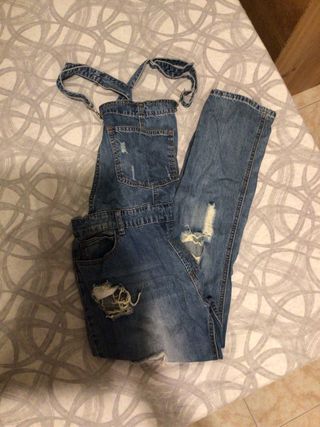 Salopette jeans strappata blu