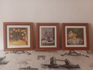 3 Cuadros con flores y bodegón