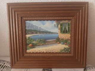 Cuadro paisaje marino madera