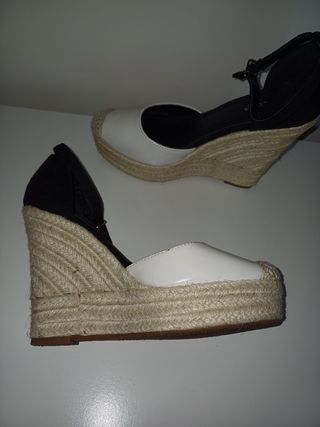 Sandalias esparto negras y blancas - 37