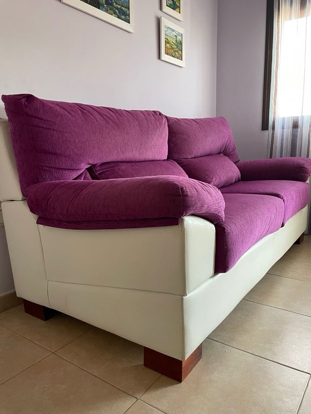 Sofá cama 3 plazas - morado y blanco