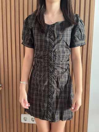 Vestido cuadros marrón-negro
