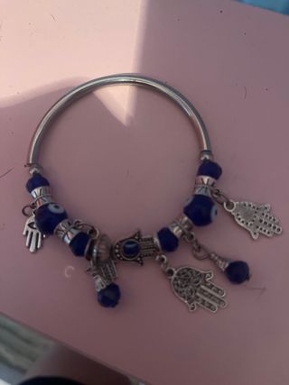Pulsera ojo turco plata azul