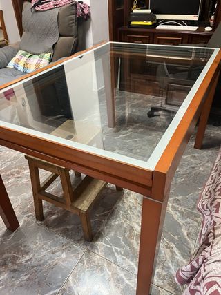 Mesa cristal madera - Estado impecable