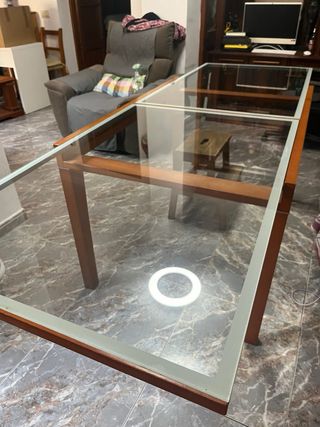 Mesa cristal madera - Estado impecable