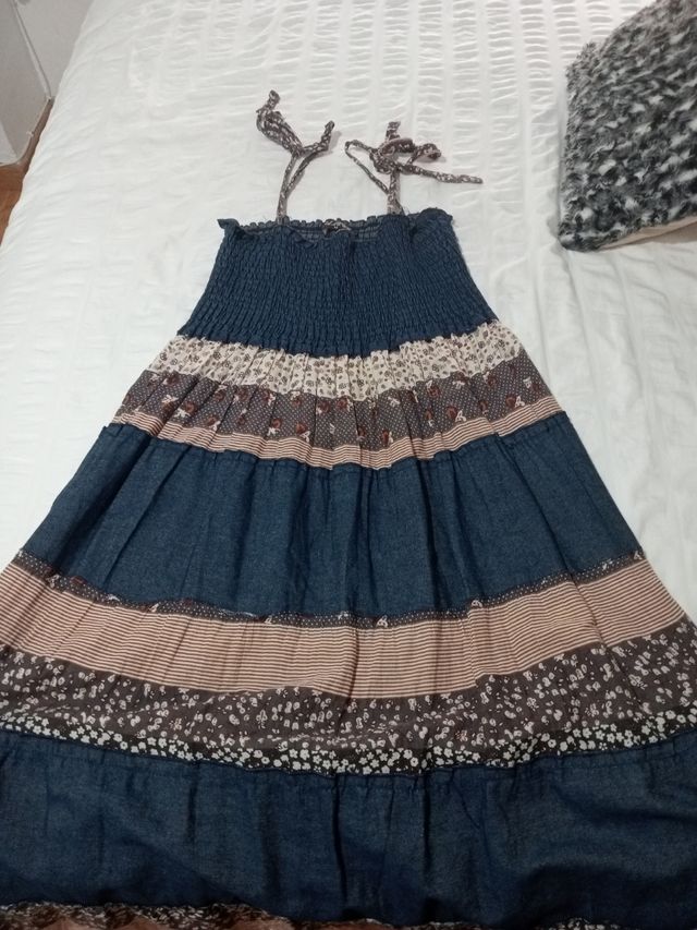 Vestido boho - Azul y marrón