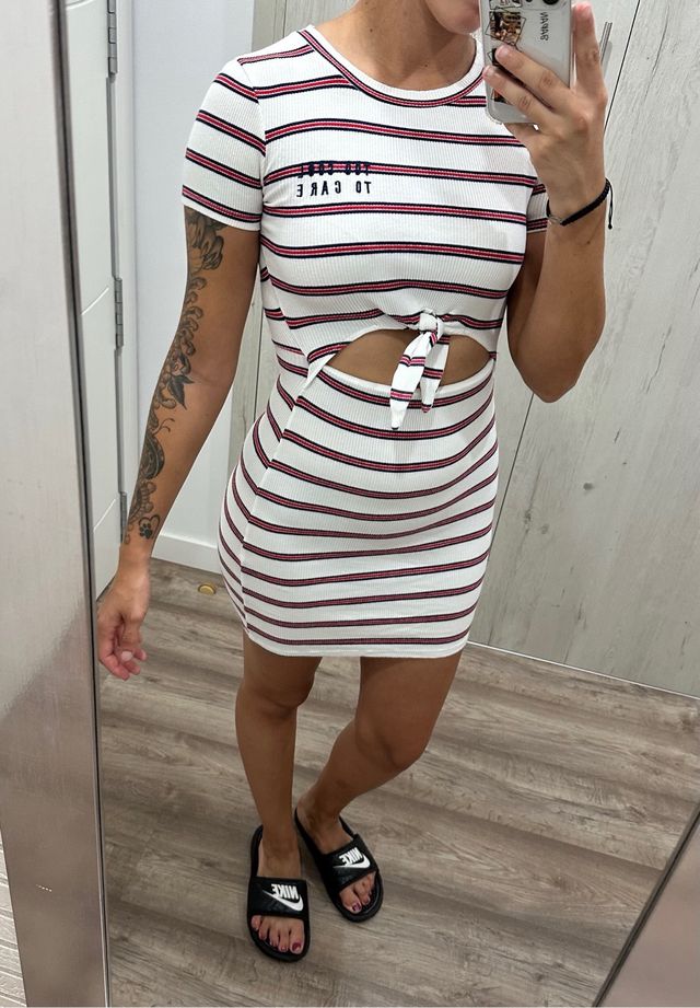 Vestido blanco con rayas XS