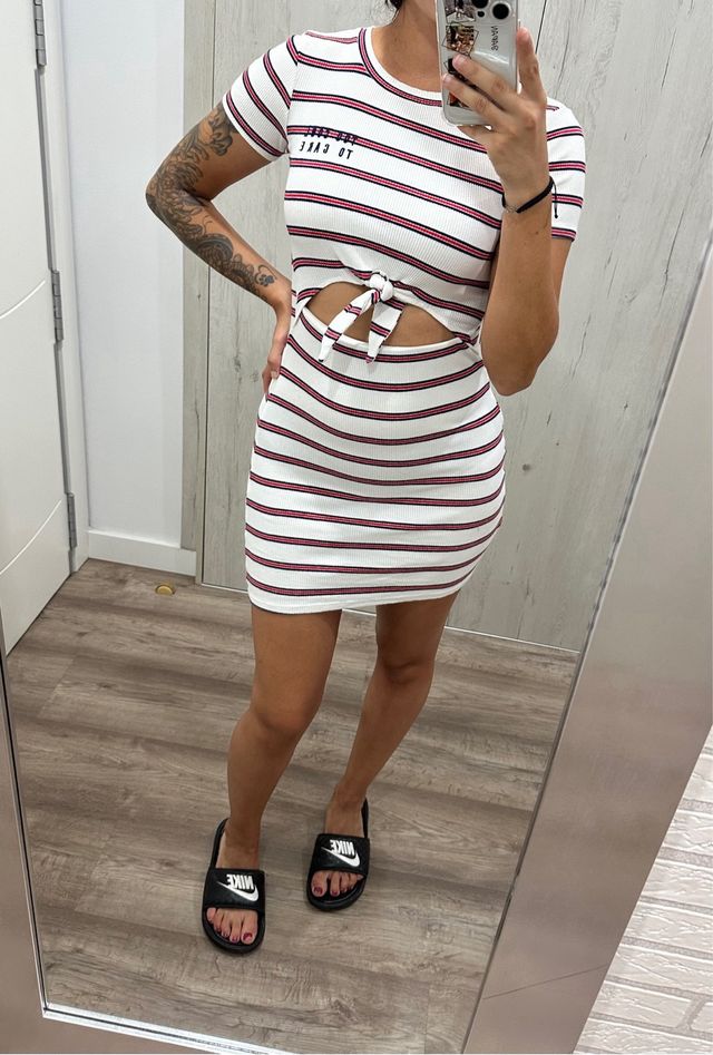 Vestido blanco con rayas XS