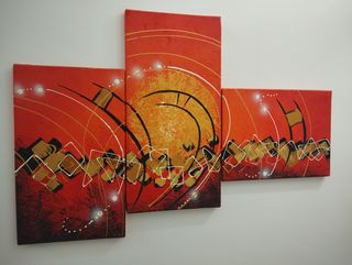 Trittico astratto rosso-oro