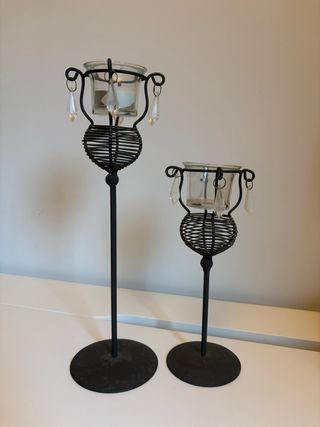 2 Candelabros Metal Negro Cristal
