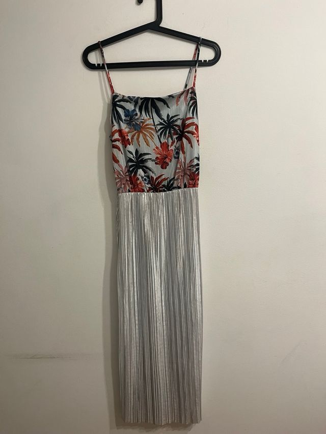 Vestido Zara plisado plata - multicolor
