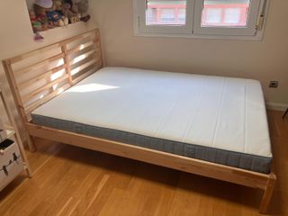 Pack de Cama 140cm + colchón -madera-