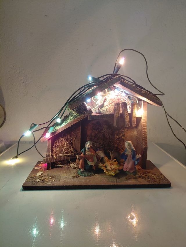 Presepe Natale in legno - luci