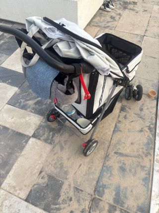 Carrito mascota gris y blanco
