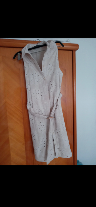 Vestido beige verano - bordado, cinto