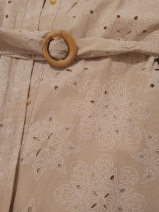 Vestido beige verano - bordado, cinto