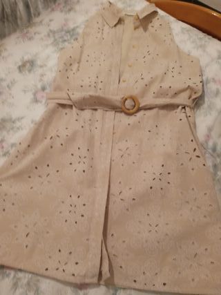 Vestido beige verano - bordado, cinto
