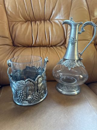 Decantador y cubitera de peltre
