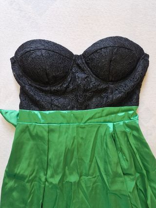 Vestido largo encaje negro-verde