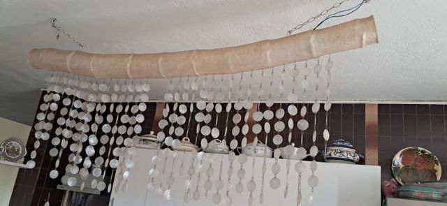 Lámpara fibra forma caña bambú con colgantes,