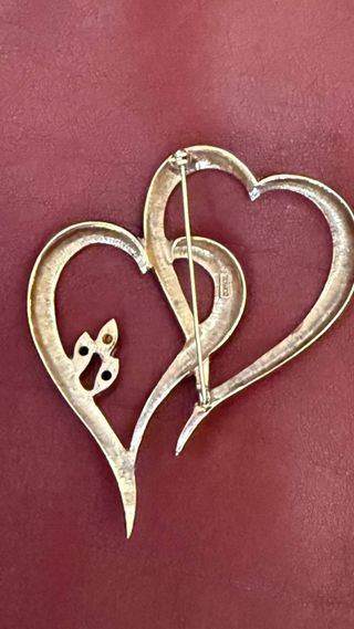 Spilla vintage cuori intrecciati con cristalli
