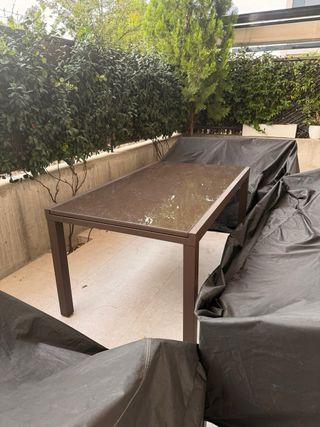 Mesa jardín extensible marrón cristal 1,50-2,50m