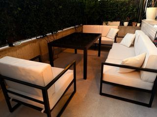 Mesa jardín extensible marrón cristal 1,50-2,50m