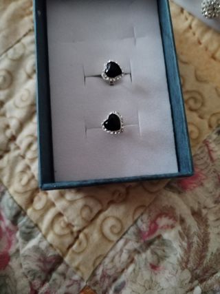Pendientes corazón plata negra
