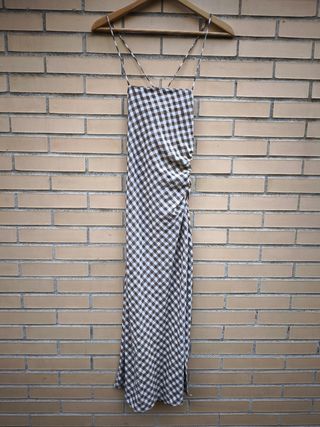Vestido cuadros marrón-blanco